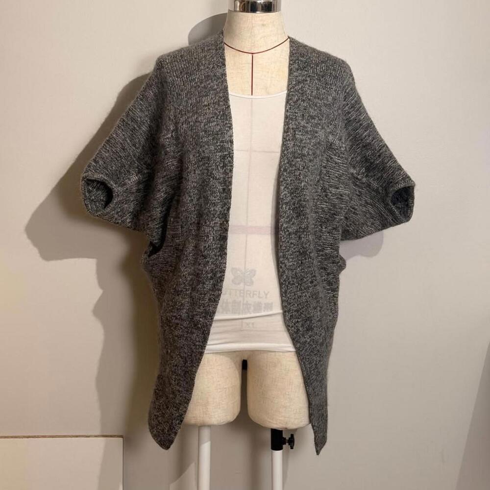 Babaton Women XXS/XS Italian Mohair Blend Short Sleeve Cardigan Gray Wool Alpaca
